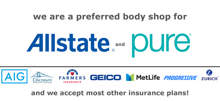 Certified Collision of Long Island body shop accepts AIG, Allstate, Cincinnati, Farmers, GEICO, MetLife, Progressive, Pure, Travelers and Zurich Auto Insurance plans.