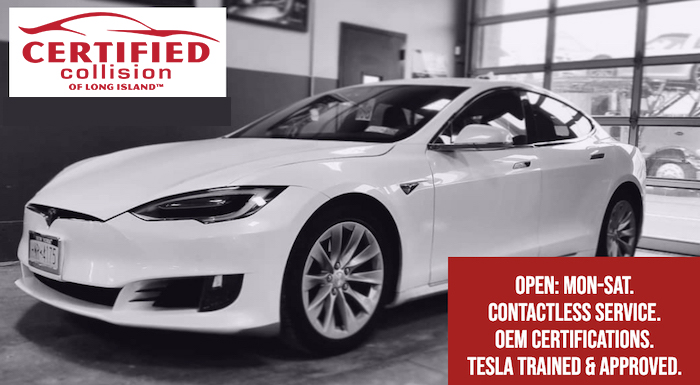 Certified Collision of Long Island, in Freeport, NY  is Tesla Certified and factory trained.